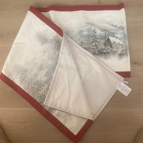 Pottery Barn Christmas Table Runner Snowy Tree Cottage Old World Holiday Decor - Picture 7 of 7